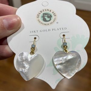 NEW Spartina 449 white opal heart shaped earrings